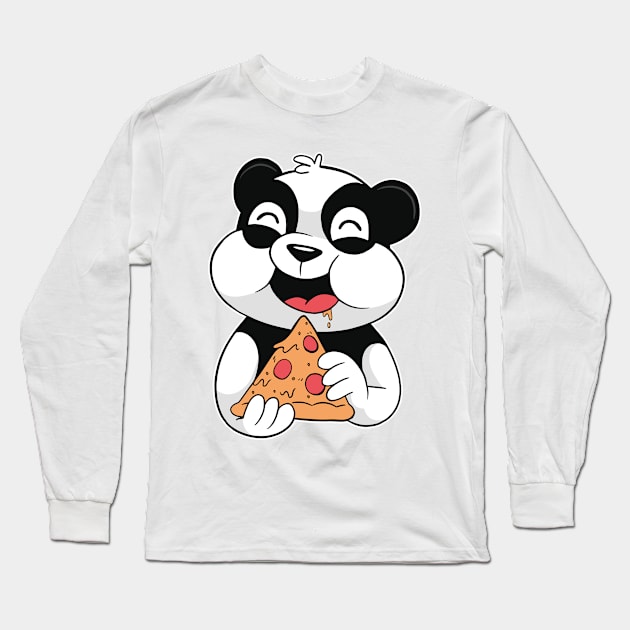 Cute Panda Eating Pizza Long Sleeve T-Shirt by OnepixArt